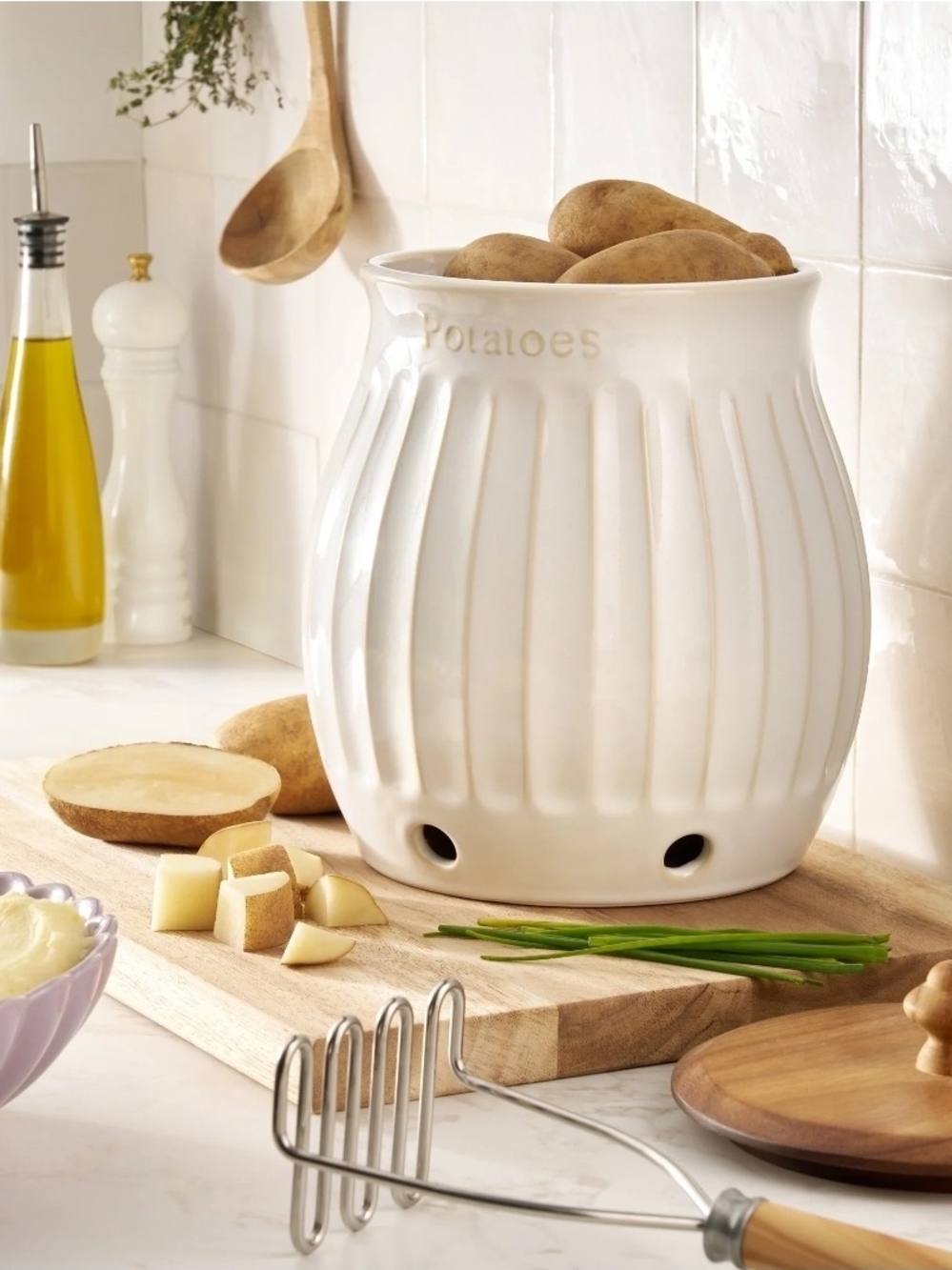 The Pioneer Woman Cream Ceramic Potato Storage Jar - Premium Kitchen Canister